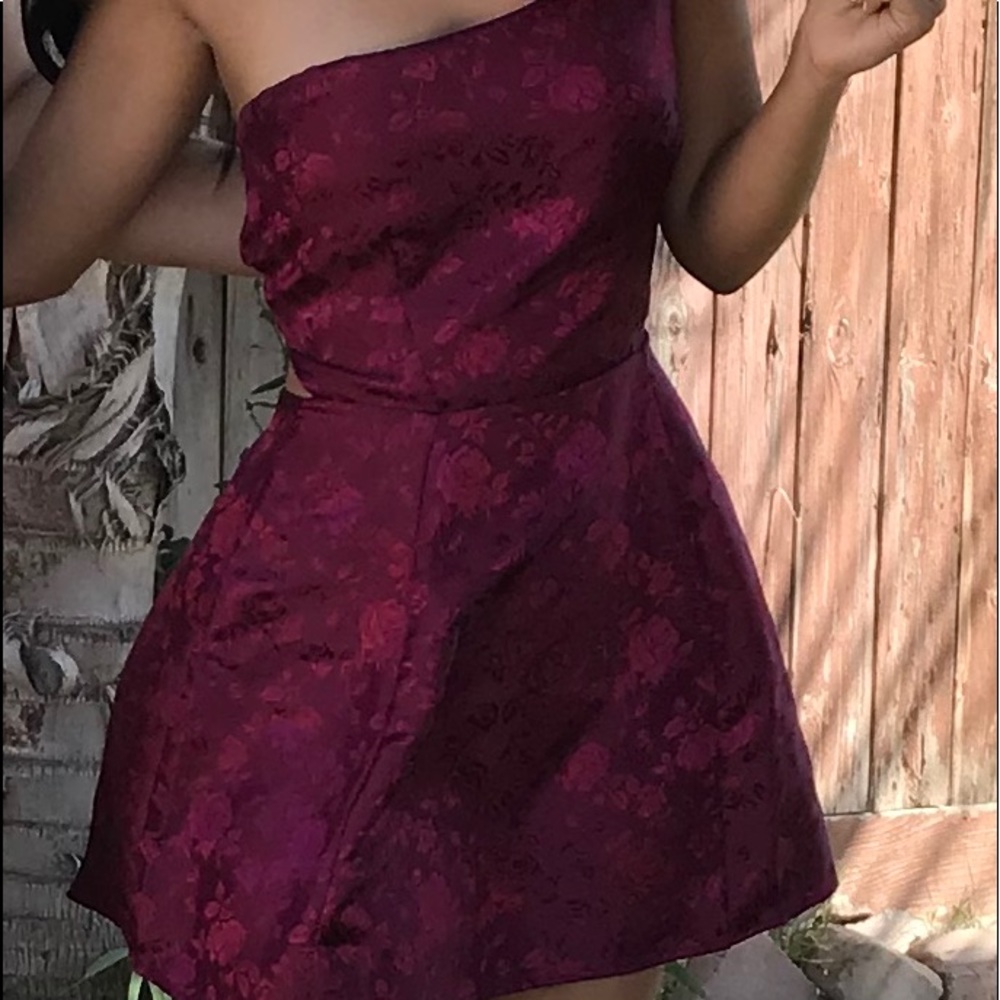 Burgundy one shoulder mini dress